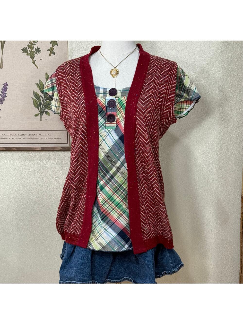 Vintage 70s 80s Tweed Open Sweater Vest Whimsy Twee Retro Cottage Prairie M